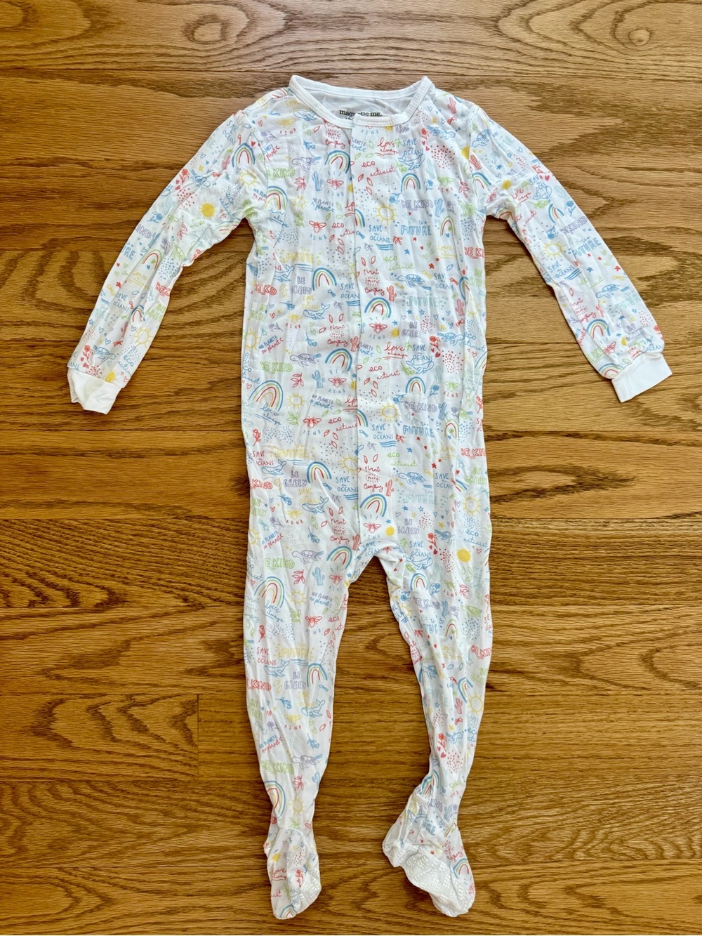 Magnetic Me White Footed One-Piece with Pastel Rainbow Print